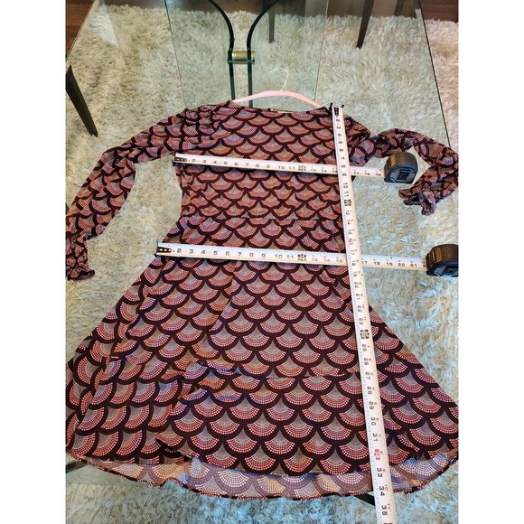 Michael Kors Women Multicolor Balloon Sleeve Round Neck Knee Length Dress Size M - Picture 10 of 13